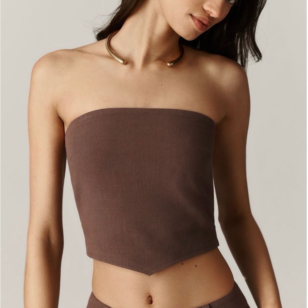 Macie Linen-Blend Strapless Crop Top - Anthropologie